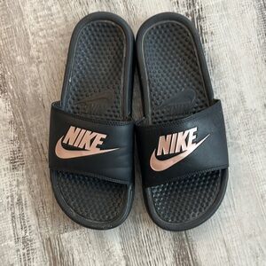 nike rose gold slippers